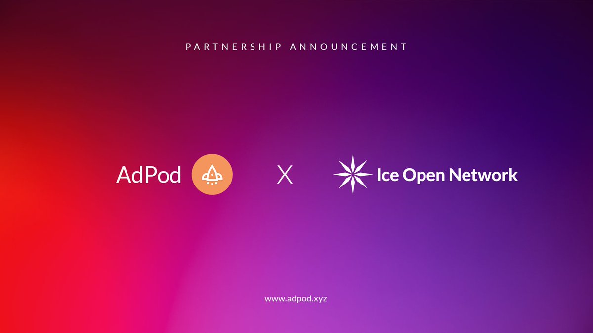 🤝 Partnership Announcement 🤝

We’re pleased to join forces with <a href="/ice_blockchain/">Ice Open Network</a> , integrating AdPod into the Ice Open Network ecosystem and Online+!  

ION empowers users to create no-code dApps effortlessly, fostering innovation across its community of over 40 million users.