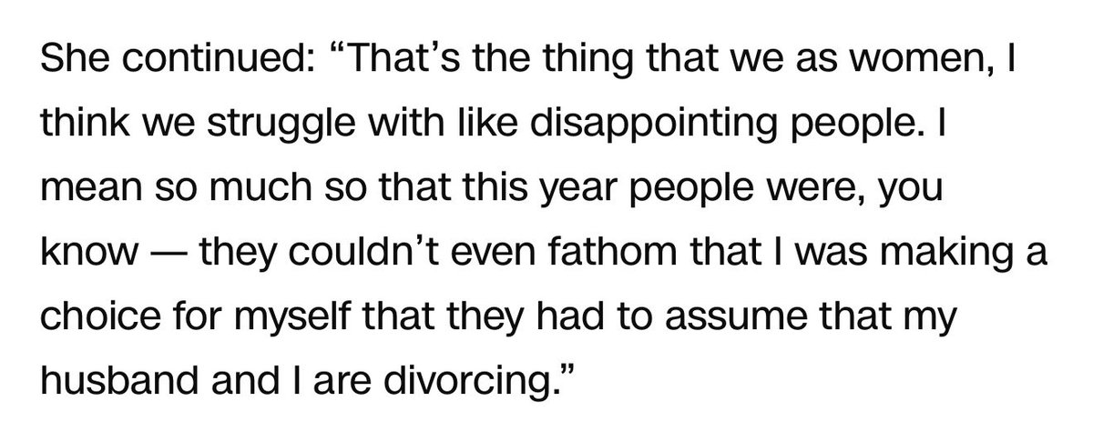 CoralMist4534's tweet photo. @Rothmus That is such a clickbait-y headline. She literally says in the interview that people can’t fathom that she needs time for herself and automatically assume that she’s divorcing. They just chose to phrase it so it sounds like there’s trouble. She’s not divorcing him! https://t.co/Y4IPIYuLfD