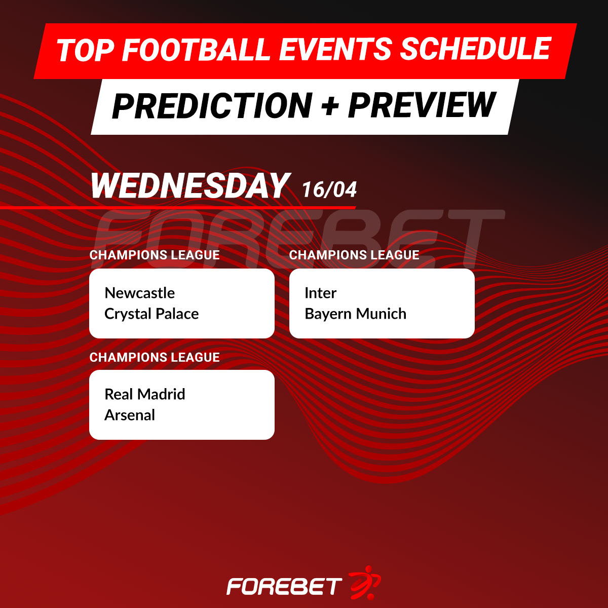 Forebet's tweet photo. The semi-finalists in the three european tournaments will be decided this week! 💥🏆
#forebet #topevents https://t.co/E4cdAwSf6K