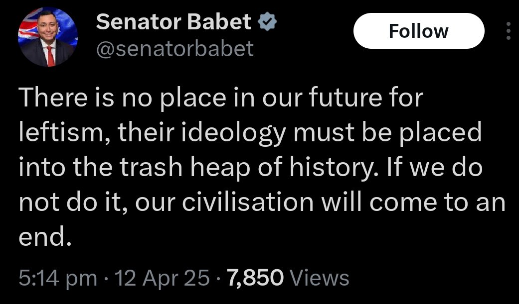 AlexLWallace's tweet image. This is an Australian senator calling for the eradication of an entire side of politics he hates. Perfectly normal in today's society.