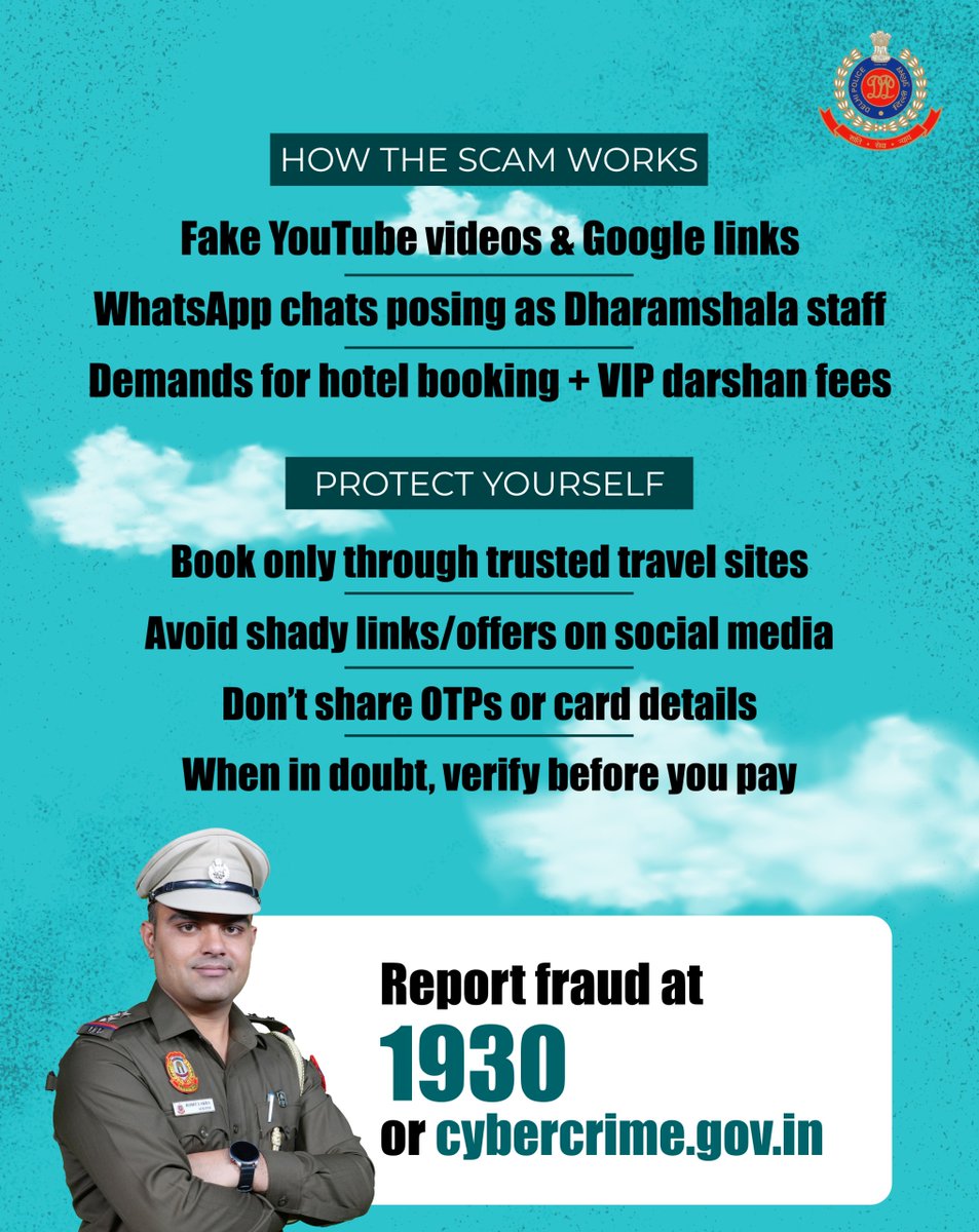 DelhiPolice's tweet image. 🛑Scammers are selling fake dreams of VIP Darshan, Don’t fall for shady links or Online traps. 
Always verify before you pay !!

#StayCyberSafe #FraudAlert