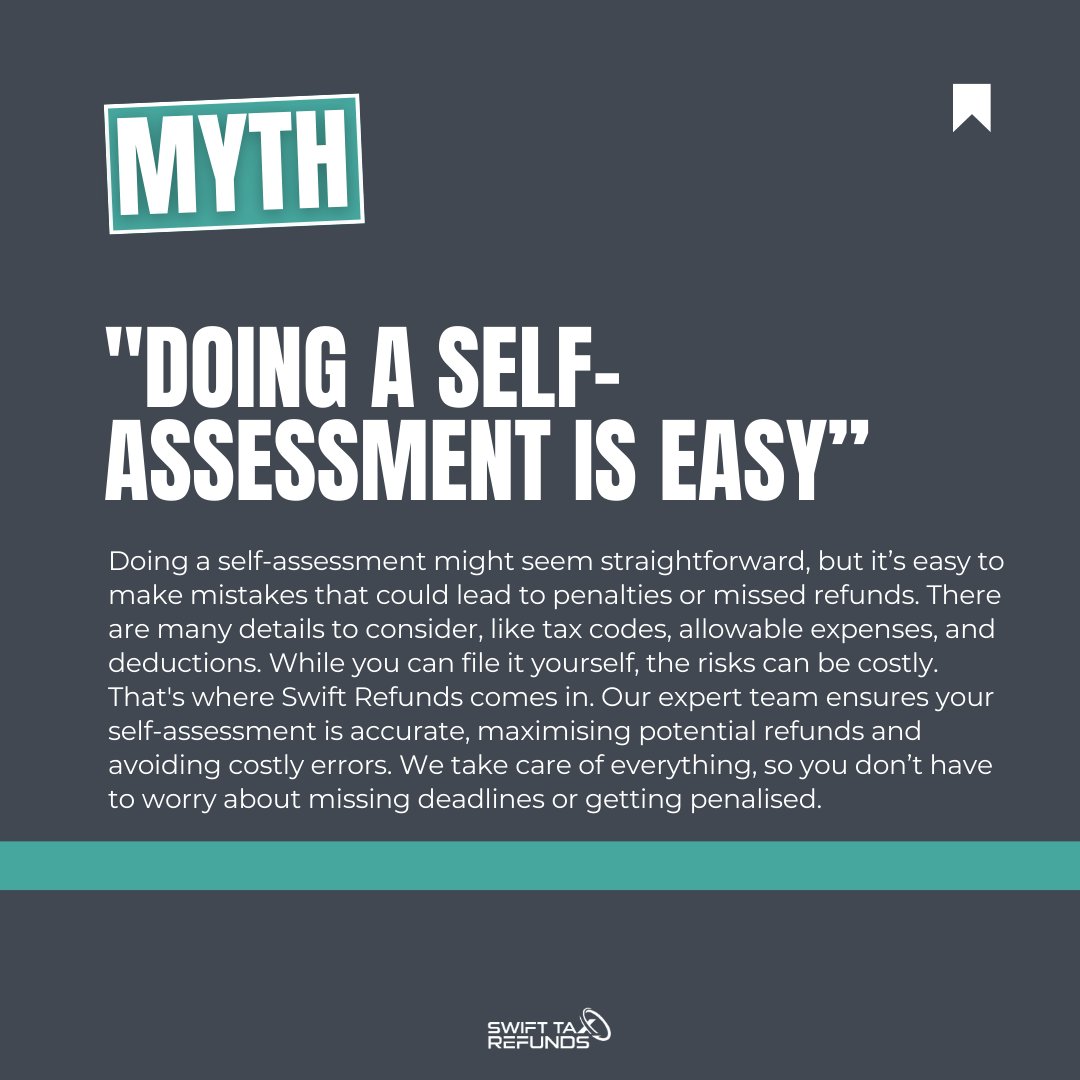Myth-Busting Monday👊

❌Myth: "Doing a self-assessment is easy."

✅Fact: Self-assessment can be tricky! Mistakes with expenses and deductions can lead to penalties. At Swift, we handle everything for you – ensuring accuracy, maximising refunds, and avoiding errors.