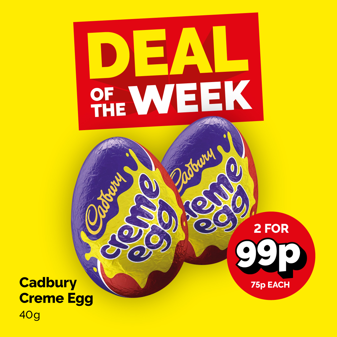Poundstretcher1's tweet photo. 📣This is one Deal of the Week you'll definitely want to get your teeth into with Easter just around the corner! #dealoftheweek #cremeegg #cadbury #cadburychocolate #easter https://t.co/236GEXceOC