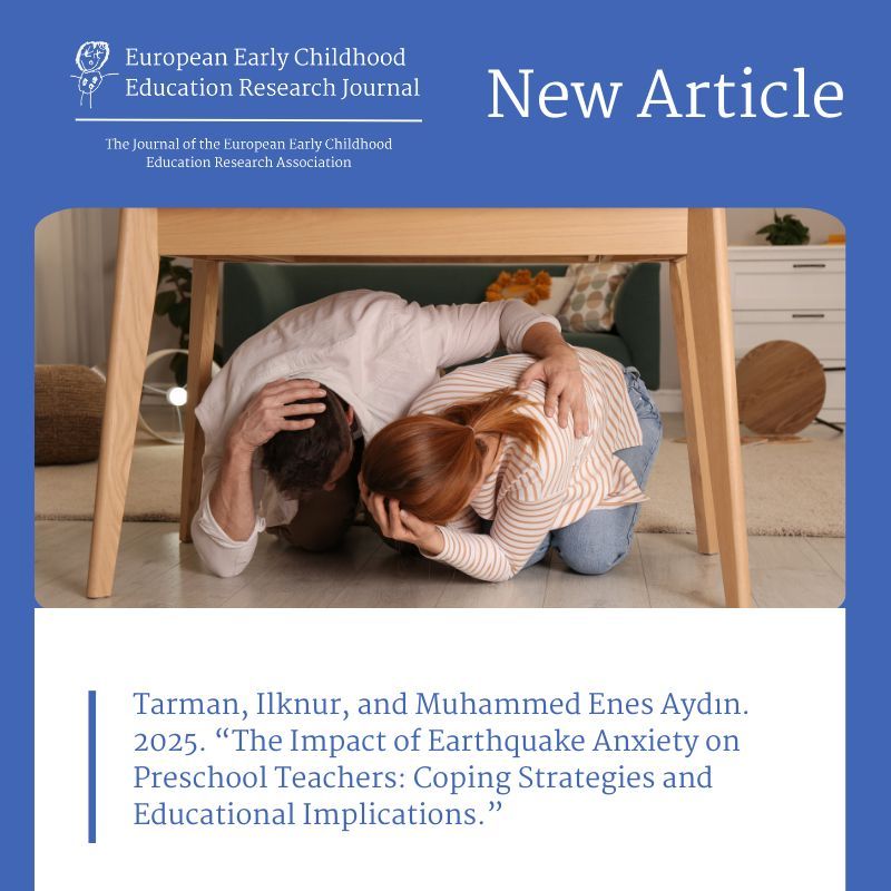 eecera's tweet photo. 📄 New article in the EECERJ:
Tarman, Ilknur, and Muhammed Enes Aydın. 2025. “The Impact of Earthquake Anxiety on Preschool Teachers: Coping Strategies and Educational Implications.”
https://t.co/zxtUxwyBbj
#AcademicResearch #JournalArticle #ResearchFindings #NewResearch https://t.co/a9SgrkRfxO