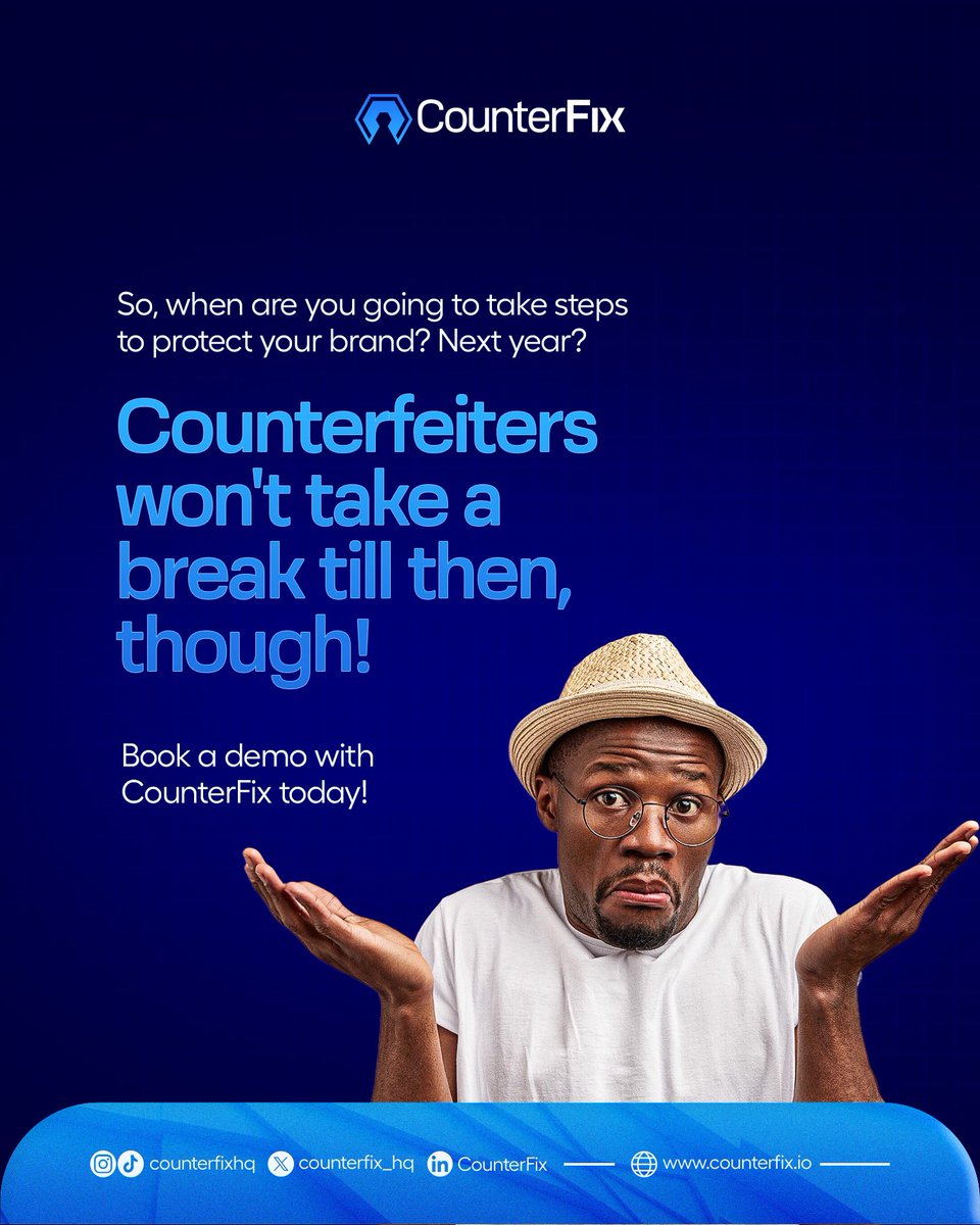 counterfix_hq's tweet photo. Your brand's too valuable for fakes.
Counterfeiters never sleep, your protection shouldn't either. With real time authentication &amp; tamper proof digital IDs, you can stop fakes fast. Book a demo with CounterFix today💙
.
.
#CounterFix #Authentication #blockchain
#NoToFake #health https://t.co/RUmFkGu2yi