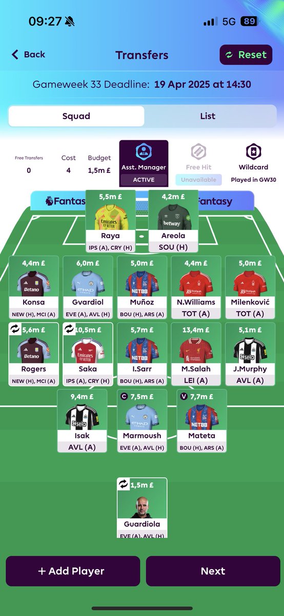 RoczFN's tweet photo. @FPL_Harry Should go like this next week https://t.co/V3aLSbXtcf