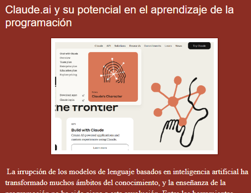 🧠💬 Claude.ai y su potencial en el aprendizaje de la #programación
Su potencial como herramienta educativa, sus límites y aportes frente a otros LLMs.
👉 ravellom.blogspot.com/2025/04/claude…
#AIinEducation #ClaudeAI #EdTech