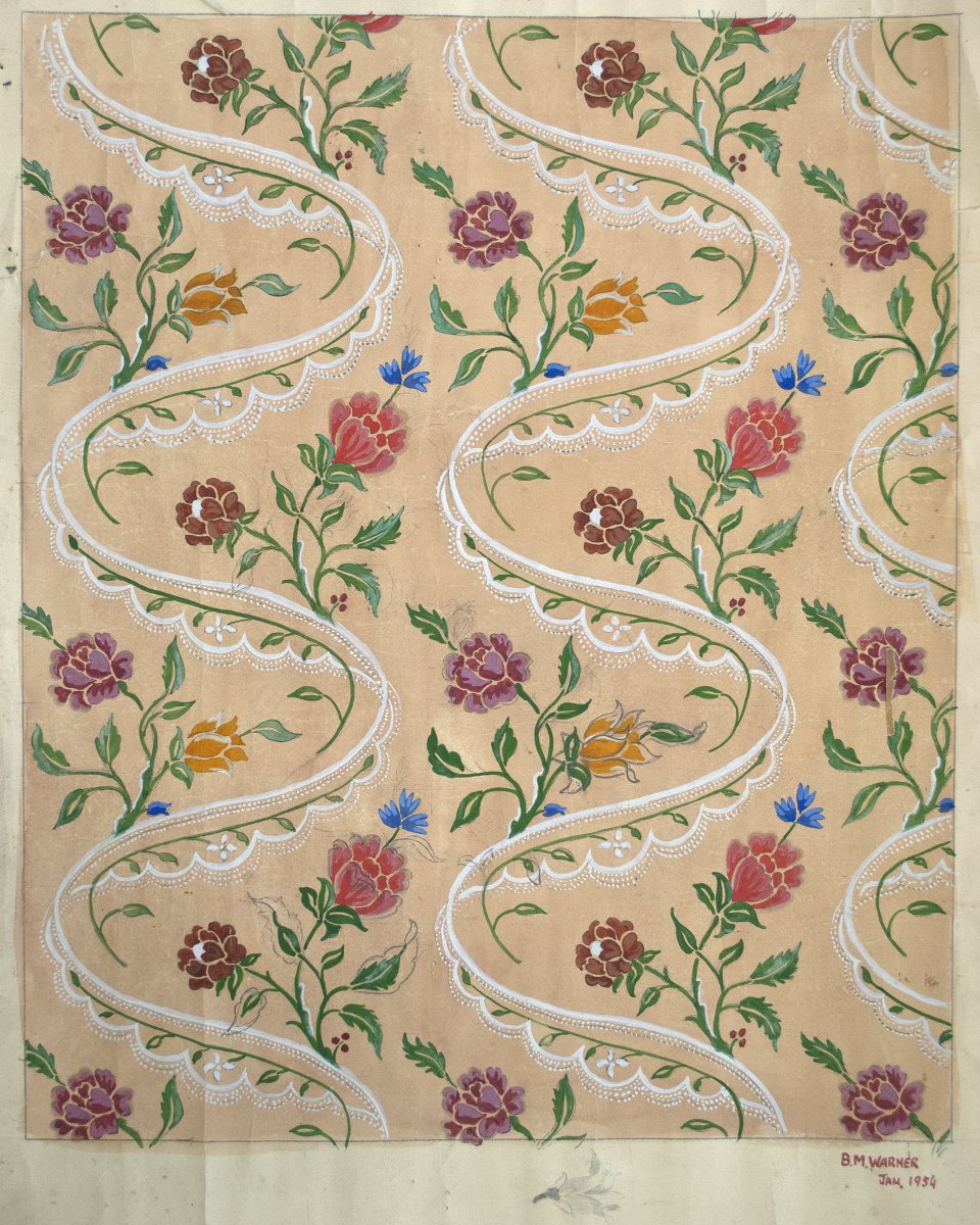 Gainsweaving's tweet photo. Charming hand-painted artwork of an Eighteenth century French Brocade. With prettily coloured flowers and flowing lace ribbon detailing, this is one of thousands of designs in our paper archive crafted by designers from generations past.
#gainsboroughweaving #historicaltextiles https://t.co/21pU3sAsOi