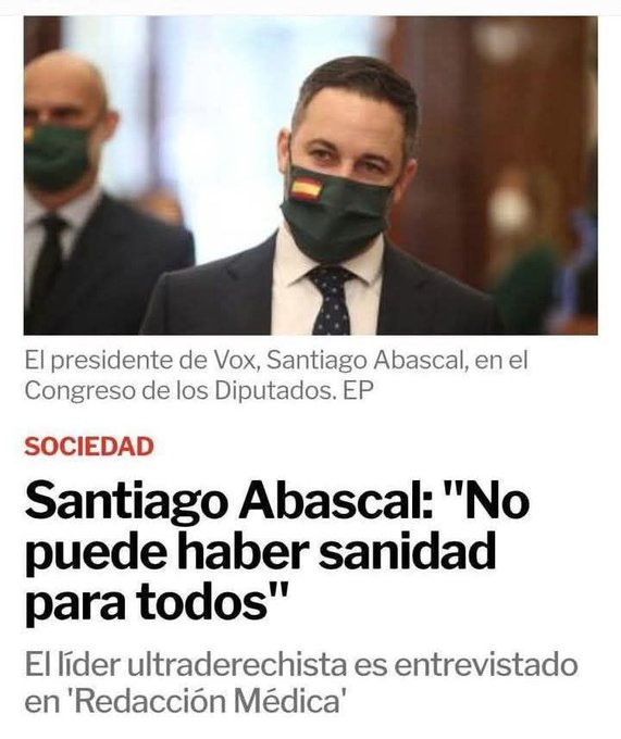 Es ABERRANTE que Vox defienda que millones de personas se queden sin sanidad, mientras apoya bajar impuestos a ricos.