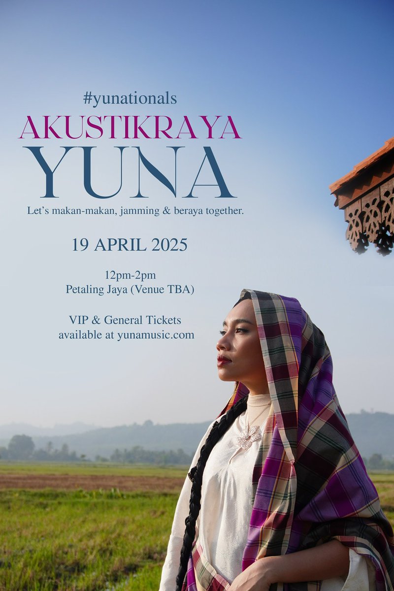 Hi everyone! I’m having a little #yunationals raya event this Saturday 19 April, PJ (venue TBA!) Get tickets here at yunamusic.com/akustikraya✨ Ada makan2, jamming2, lucky draw.. 
(ps: I’ll be performing my raya songs together with some of my favourite oldies hehe!) See ya!!