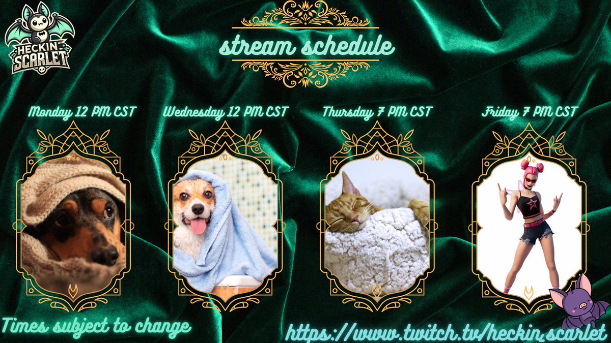 This week's schedule come hang out with me!! See you tomorrow at noon CST #fortnite #Minecraft #cozystreamer #cozygames #twitch #twitchstreamer #gamer #gamergirl #xbox #hangout #twitchclips #partnerpush
