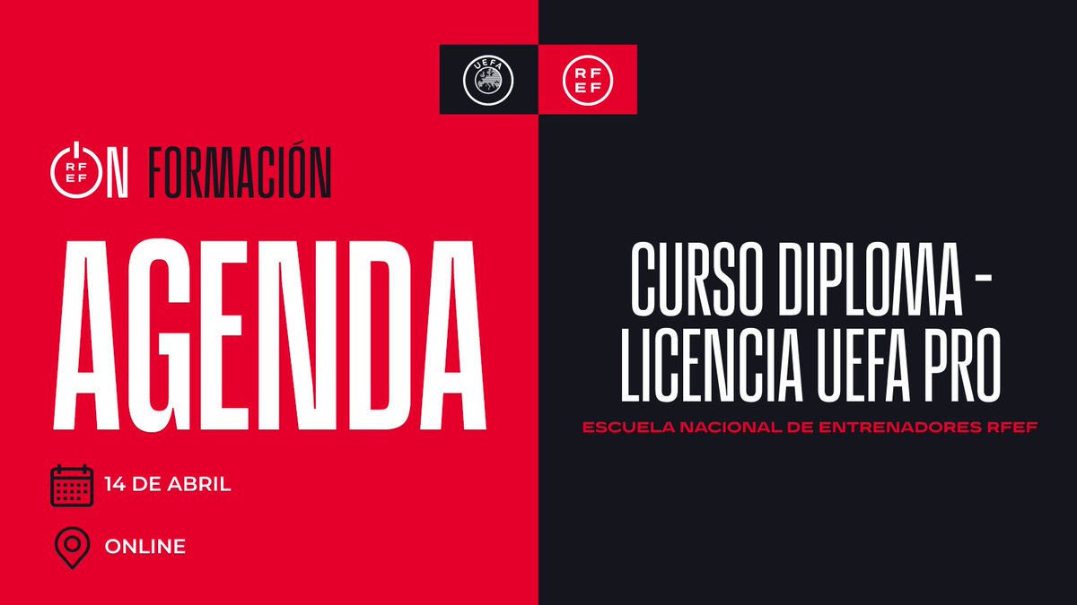 👨🏻‍🎓👩🏻‍🎓 ⚽️ AGENDA | Jornada del curso de entrenador de fútbol '𝗗𝗶𝗽𝗹𝗼𝗺𝗮 - 𝗟𝗶𝗰𝗲𝗻𝗰𝗶𝗮 𝗨𝗘𝗙𝗔 𝗣𝗥𝗢' de la <a href="/rfef/">RFEF</a>

🗓 Hoy
⌚️ 13 horas
🖥️ Online

#FormaciónRFEF I #UEFAPRO