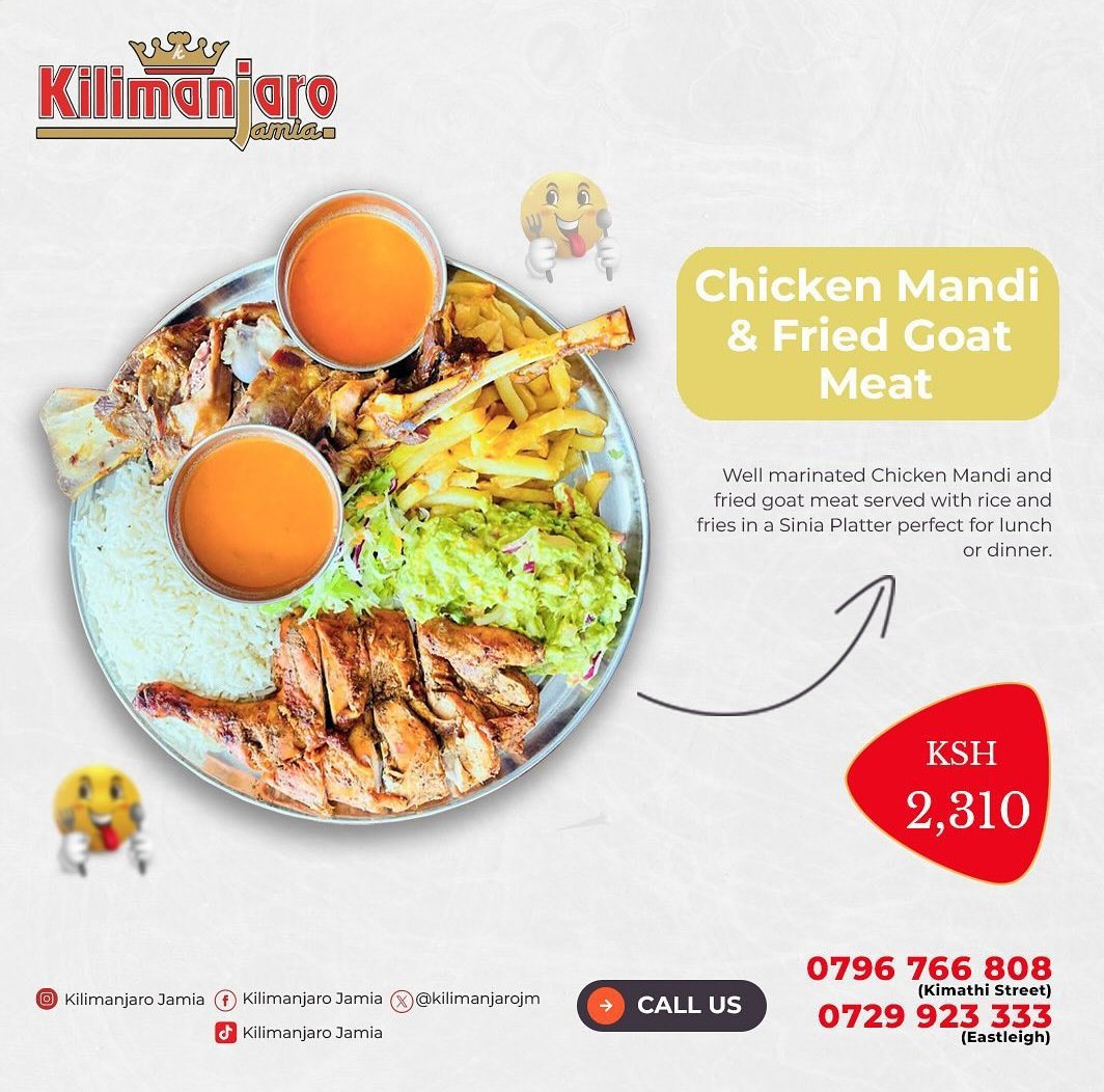 kilimanjarojm's tweet photo. Take a seat and grab a treat this Monday.
For deliveries call us on 0796766808 or 0729923333
#chickenmandi #arosto https://t.co/1xK1Hv8nV2