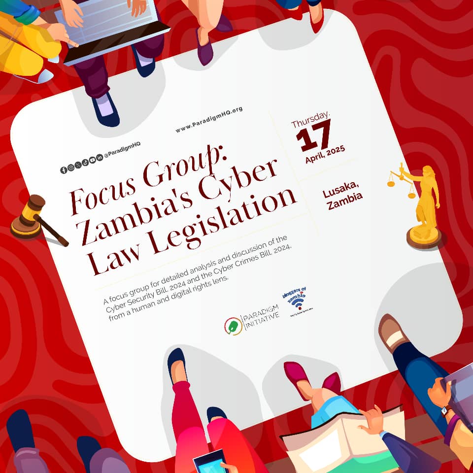 Bloggers Of Zambia (@zambloggers) on Twitter photo Remember to register for this physical meet-up on Cyber Laws! Registration closes today.
To attend the meeting, apply here: forms.gle/D9spueTpHsUNre…
#OpenSpaceZM
<a href="/ParadigmHQ/">Paradigm Initiative (PIN)</a> <a href="/ZambiaAsks/">ACA</a> <a href="/CofZambia/">Chapter One Foundation</a> <a href="/PAAGZ1/">PAAGZ</a> <a href="/SistahSistahFo1/">Sistah Sistah Foundation</a> Remember to register for this physical meet-up on Cyber Laws! Registration closes today.
To attend the meeting, apply here: forms.gle/D9spueTpHsUNre…
#OpenSpaceZM
<a href="/ParadigmHQ/">Paradigm Initiative (PIN)</a> <a href="/ZambiaAsks/">ACA</a> <a href="/CofZambia/">Chapter One Foundation</a> <a href="/PAAGZ1/">PAAGZ</a> <a href="/SistahSistahFo1/">Sistah Sistah Foundation</a>