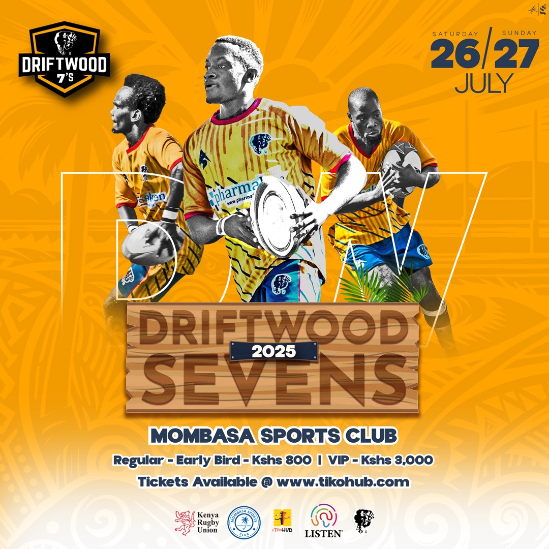 It’s official! #Driftwood7s2025 is  coming in hot !

🗓 26–27 July 2025

📍Mombasa Sports Club

Purchase your ticket Here -  tikohub.com/events/271

Tag your squad. Save the date. 
Coast vibes only 

#MombasaRugby