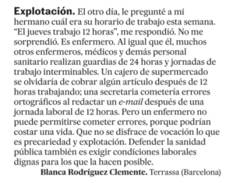 javigalvarez's tweet photo. A @el_pais se le ha colado hoy esta carta… La sanidad es un problema nacional, no solo de Madrid. El resto de España también existimos y tenemos la misma problemática… https://t.co/LAzRR0ItBC