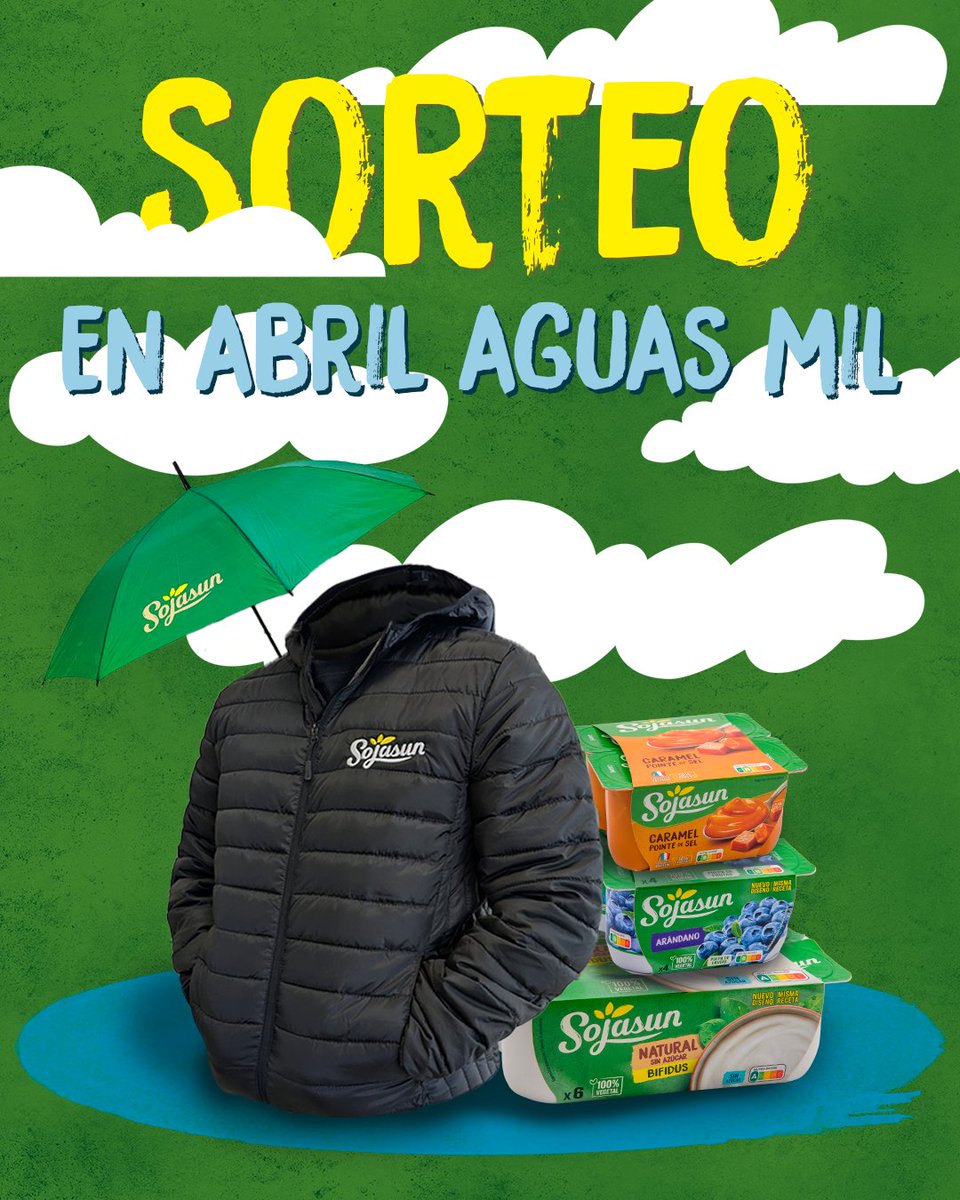 SojasunES's tweet image. SORTEO EN ABRIL AGUAS MIL🌧️☂️

Como en Marzo se ha pasado lloviendo TODOS los días, no queremos que en Abril os quedéis desprotegidos.🛡️

Por eso mismo estaremos sorteando 4 lotes con:
- Un plumas Sojasun 🧥
- Un paraguas Sojasun ☔️
- Varios packs de Sojasun (según stock) 🥣…