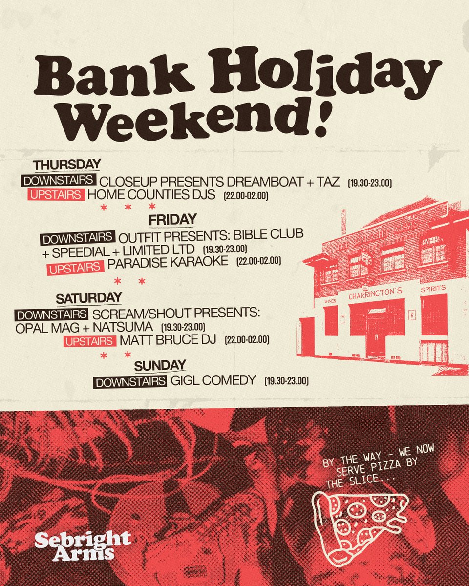 Sebright Arms (@sebrightarms) on Twitter photo Your Easter Bank Holiday is sorted! Live bands every night, DJs ‘til late, karaoke, free comedy, and non-stop party vibes all weekend. Tickets and free RSVPs at link.dice.fm/K86995abc30b Your Easter Bank Holiday is sorted! Live bands every night, DJs ‘til late, karaoke, free comedy, and non-stop party vibes all weekend. Tickets and free RSVPs at link.dice.fm/K86995abc30b