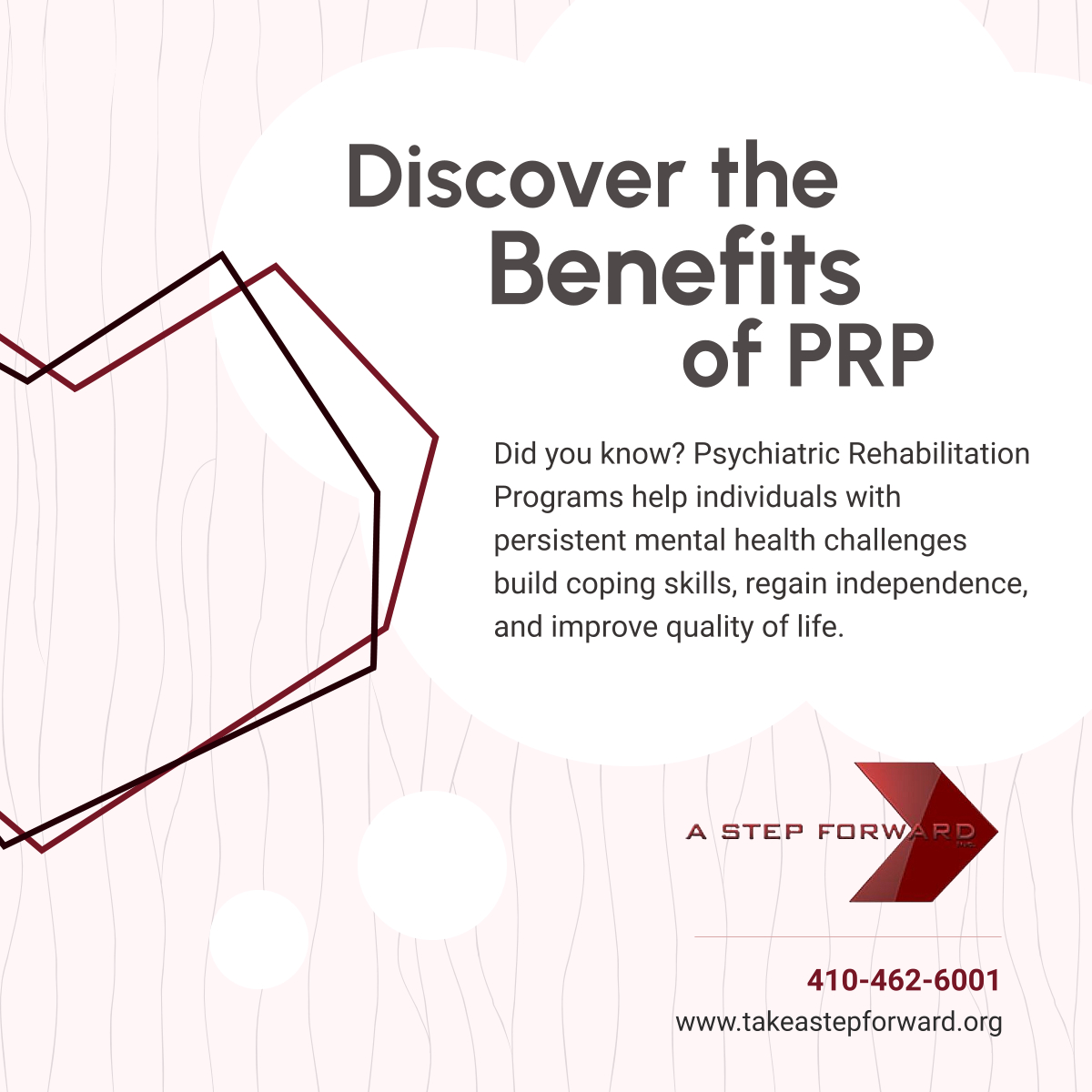 astepforwardi's tweet photo. PRP programs provide essential skills and support for mental wellness and independence. Learn how they make a difference.

#MentalHealthSupport #BaltimoreMD #NonProfitOrganization https://t.co/MPpqMRGeav