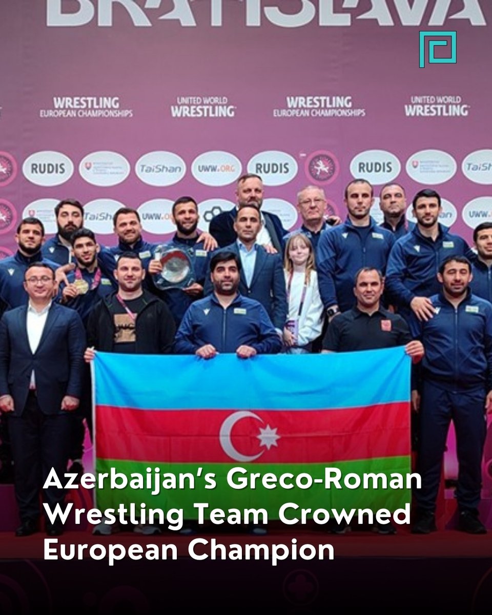 thecaspianpost's tweet photo. Azerbaijan wins its 2nd European Greco-Roman wrestling title with 3 golds, 1 silver &amp; 2 bronzes in Slovakia. 151 points secured team victory! 🥇🥈🥉 https://t.co/ynGbk5NFq4