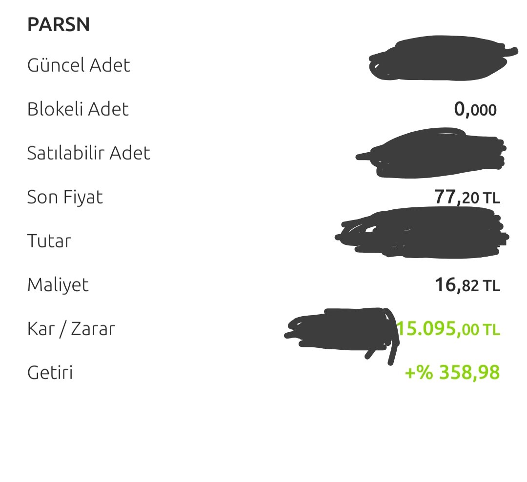 #Parsn %358,98 kâr ile saldım...
YATIRIM TAVSİYESİ DEĞİLDİR.