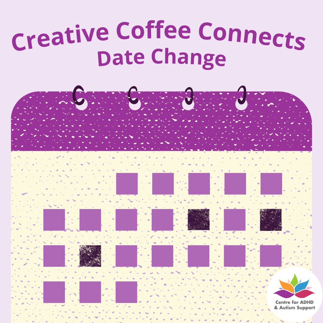 Centre for ADHD & Autism Support (Reg No: 1193799) (@adhdandautism) on Twitter photo Due to the bank holiday on Monday 21st April, we've changed the date of the Creative Coffee Connects session on that day. It’s now on Tuesday 6th May instead. Hope to see you there! Email adults@adhdandautism.org if you have any questions. Due to the bank holiday on Monday 21st April, we've changed the date of the Creative Coffee Connects session on that day. It’s now on Tuesday 6th May instead. Hope to see you there! Email adults@adhdandautism.org if you have any questions.