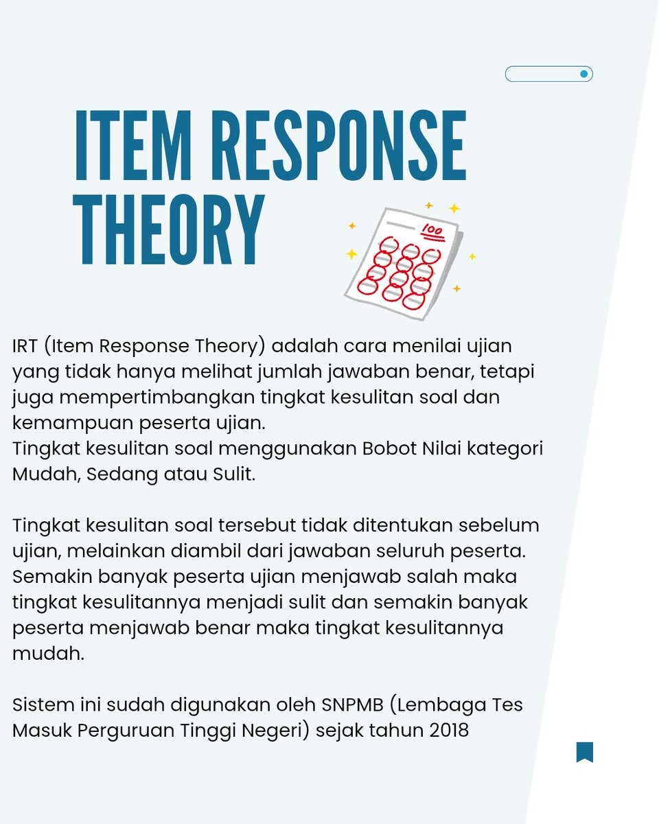ToWangsitomjero's tweet photo. Penting untuk memahami penilaian IRT di UTBK 2025!
Ini bukan hanya tentang jumlah jawaban benar, tapi juga tentang kemampuanmu dalam menalar dan memahami materi.
💁 https://t.co/Rad50hEibw
#UTBK2025 #SNBT2025 #PersiapanUTBK #TryOutUTBK #PejuangPTN #SemangatUTBK #Motivasi https://t.co/VbbnENA7qg