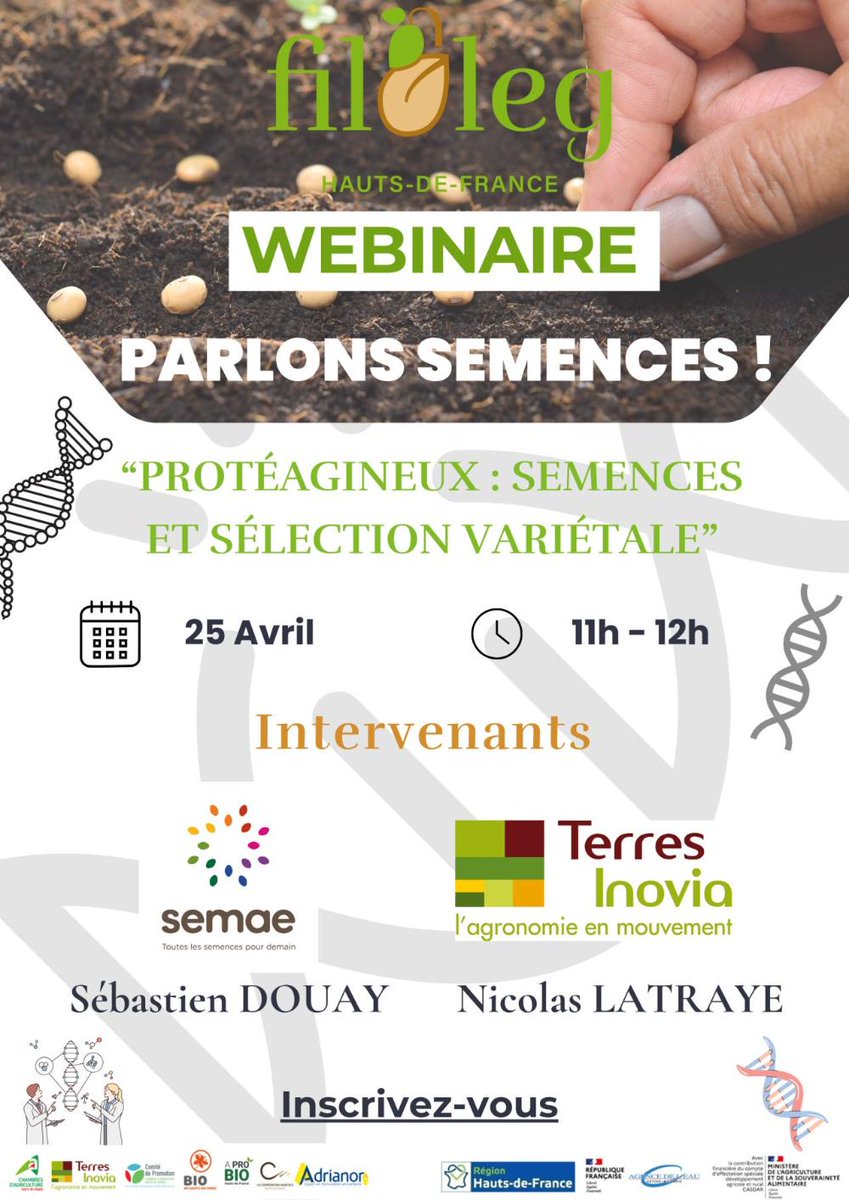 Clarisse_TI_NE's tweet image. 🗓️RDV le 25 avril 2025 de 11h à 12h pour un webinaire #Filolég ! Intervention de @semae_officiel et @NicolasLatraye pour aborder les défis et innovations de la filière légumineuse en #HDF 
terresinovia.fr/-/webinaire-fi…