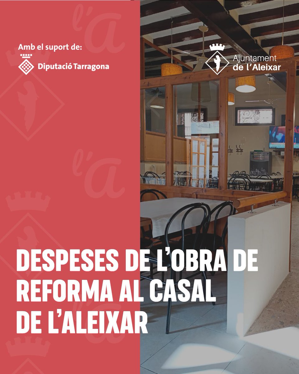 ajlaleixar's tweet photo. Amb el suport econòmic de la Diputació de Tarragona @dipta_cat, l'Ajuntament de l'Aleixar ha pogut invertir 18.120,02 € en la reforma del Casal, amb l'objectiu de millorar les condicions d'accessibilitat de l'equipament. 🛠️ https://t.co/EjWAu2AeZT