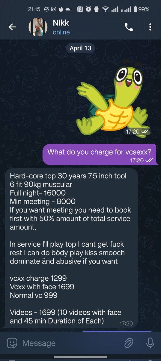 SatvikAfterDark's tweet photo. @musclejaattop30 scammed me yesterday. I paid him Rs. 1700 for his videos &amp; he just disappeared once he received it. He did not reply or answer my calls &amp; has now blocked me. Below are the screenshots of my chat on Telegram with him. Please report his profile for scamming me! https://t.co/rNswm5Yhg0