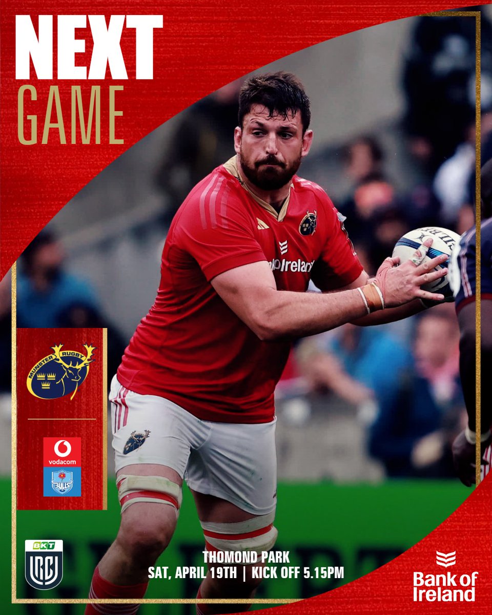 Munster Rugby (@munsterrugby) on Twitter photo We are back into URC action this week 👊
We will play the <a href="/BlueBullsRugby/">Official Blue Bulls</a> this Saturday at Thomond Park 🏟️
🎟️bit.ly/Bulls-19-04
#SUAF 🔴 | #MUNvBUL We are back into URC action this week 👊
We will play the <a href="/BlueBullsRugby/">Official Blue Bulls</a> this Saturday at Thomond Park 🏟️
🎟️bit.ly/Bulls-19-04
#SUAF 🔴 | #MUNvBUL