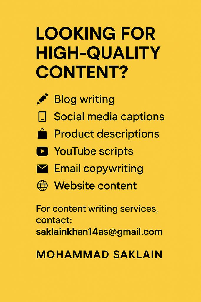 saklainkhan03's tweet photo. Grow Your Brand with Words that Convert!
Looking for content that actually works

#ContentWriting #FreelanceWriter #InstagramCaptions #ProductDescriptions #YouTubeScripts #EmailMarketing #WebsiteContent #HireAWriter #SmallBusinessSupport #SaklainKhanContent https://t.co/HZmTPsrKu8
