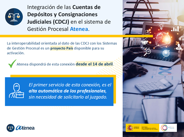lexnetjusticia's tweet photo. 👉Los sistemas de gestión procesal ya pueden conectarse de manera orientada al dato con las #CDCJ.

Desde el 14 de abril, #Atenea contará con esta conexión, optimizando aún más la gestión procesal.

💼El primer servicio de esta conexión es el alta automática de los profesionales.

�� La eficiencia y la transformación digital siguen avanzando.
