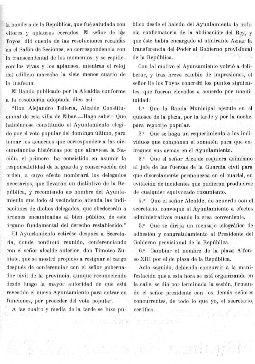 Hace 94 años comenzaba la II República en España. Y el primer lugar donde se proclamó fue Éibar

Hoy, 14 de abril, se publica en <a href="/boegob/">BOE</a> el inicio del proceso para declarar Lugar de Memoria esta ciudad que durante la Guerra de España fue duramente castigada

#MemoriaEsDemocracia