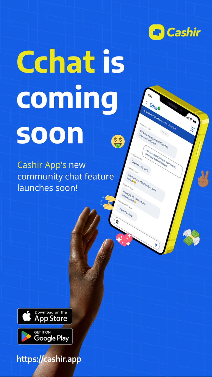 #Cchat is coming! 

For the past 6 months, we’ve been working on an amazing project - codename: Cchat

Watch out in the coming days ⚡️

#cchat #chat #message #viral #startup #fintech #finance #cashirapp #mobilemoney #africa #payment #cash #community #explorepage #app