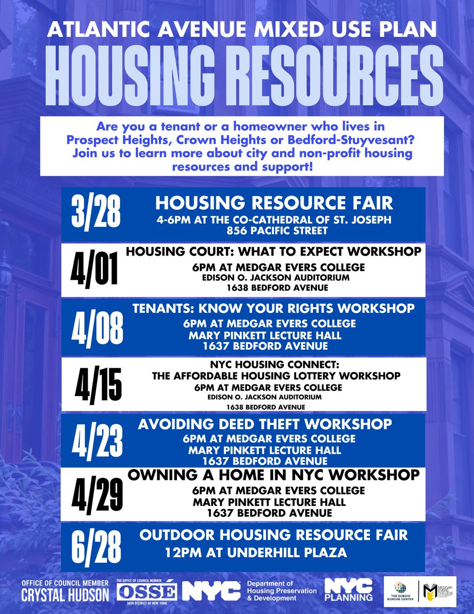 Do you have questions about Housing Connect? We're hosting a FREE in-person workshop on how to apply for affordable housing! Join us tomorrow at Medgar Evers to learn how to set up your account, refine your search and understand what documents are needed: bit.ly/3GlRSYn