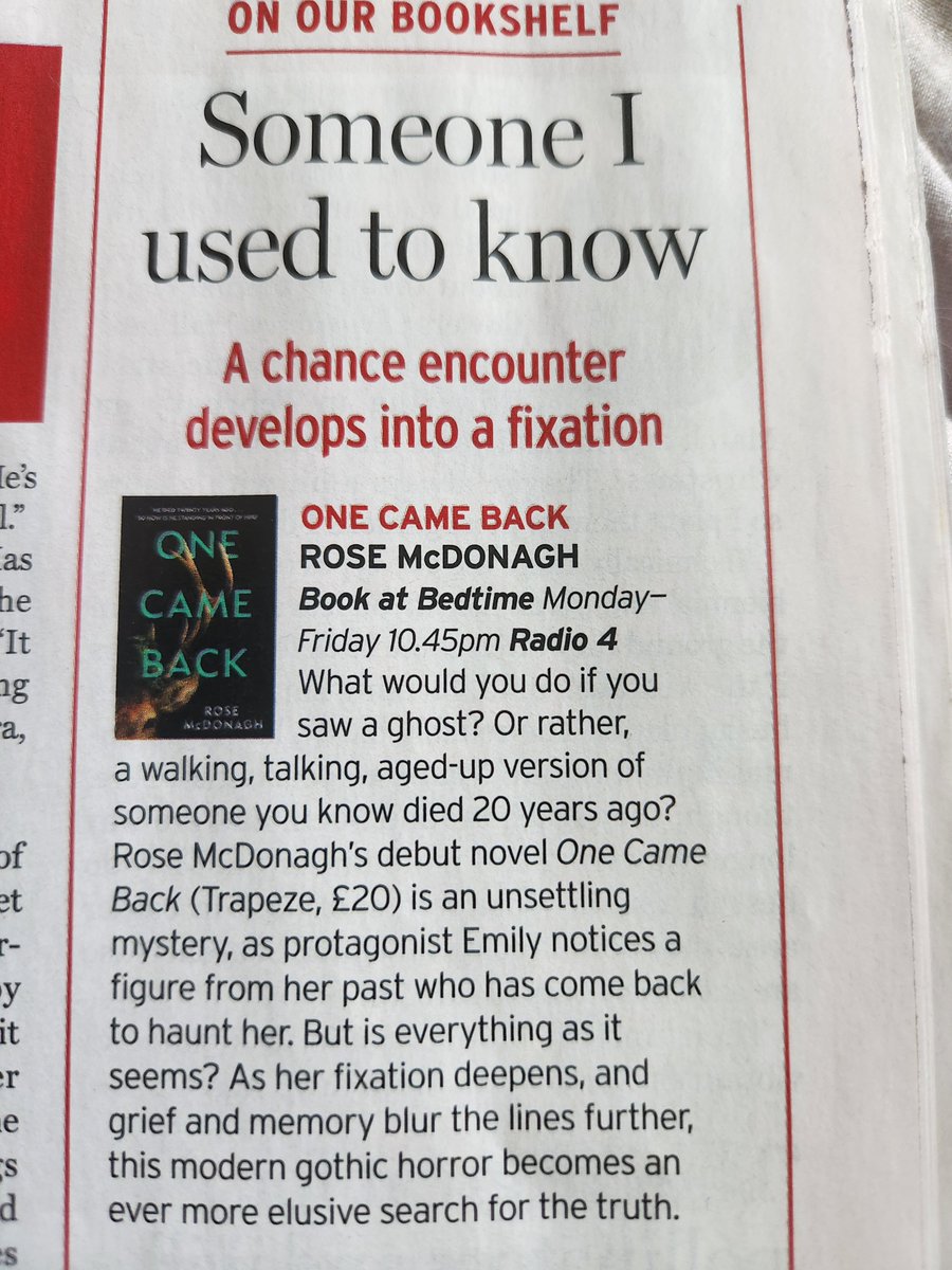 From the Radio Times - episode 1 of my book, One Came Back (geni.us/OneCameBack) is on tonight:

Book at Bedtime, <a href="/BBCRadio4/">BBC Radio 4</a>, 10.45pm #debutnovel #radio4 #fiction