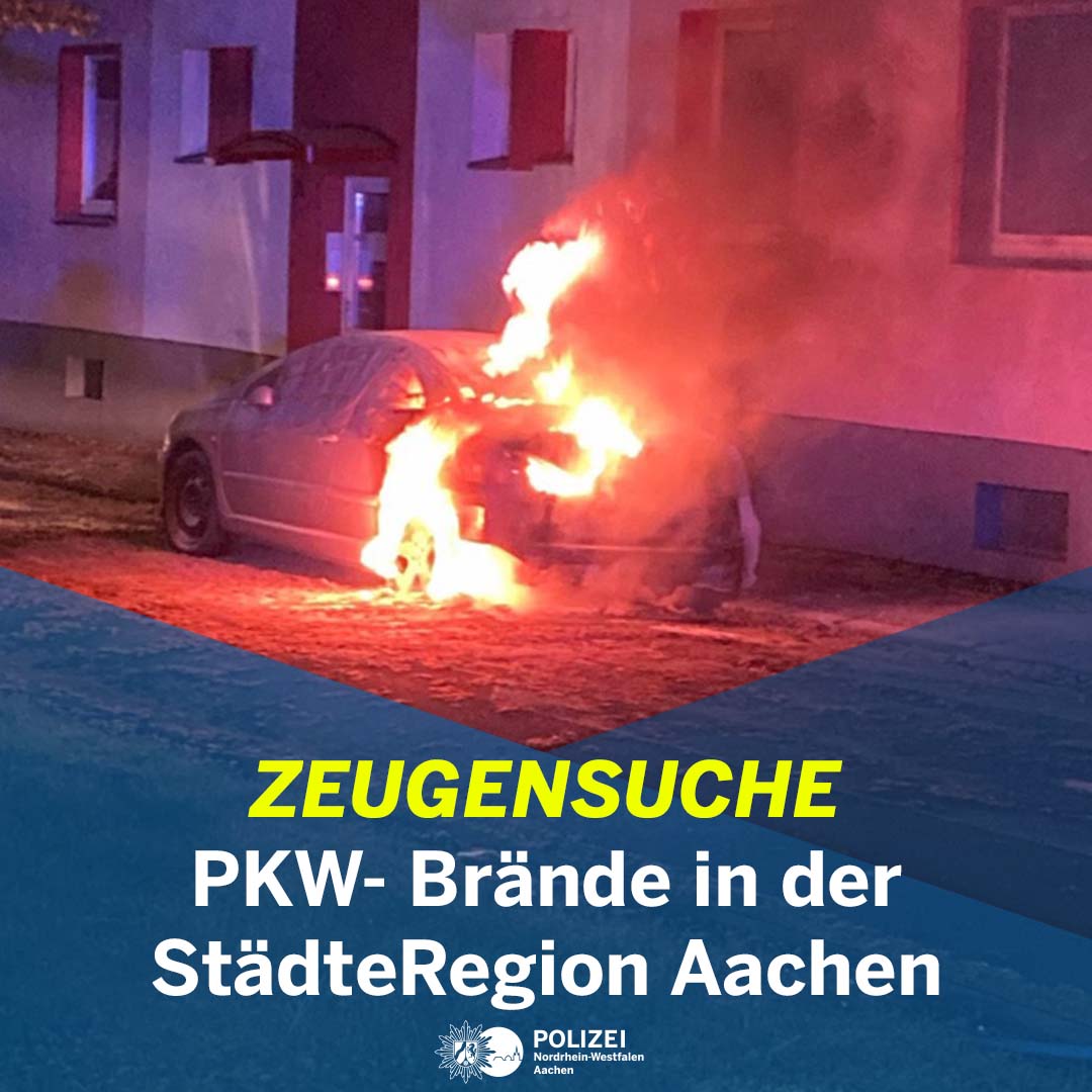 Zwei Fahrzeugbrände beschäftigen seit dem Wochenende die #Polizei #Aachen und die Feuerwehr.  Am 12.04.25 brannte ein Fahrzeug in der Dürener Straße in #Eschweiler und am 14.04.25 ein PKW am Oidtweiler Weg in #Alsdorf.

Zur Pressemeldung: presseportal.de/blaulicht/pm/1…