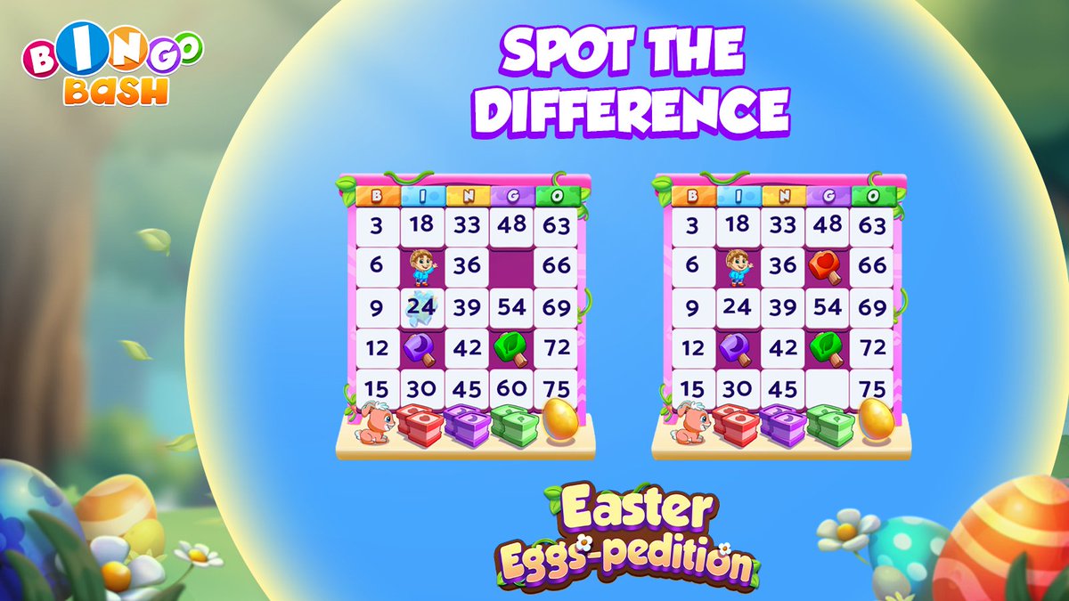 PlayBingoBash's tweet image. 🎁 Freebie fun alert! 🎁
Spot all the differences in this Easter Eggs-pedition board challenge! 🐣✨

Think you’ve got the sharpest eyes in Bashville? 👀
Solve it &amp;amp; grab your reward! FREEBIE▶️ scrb.ly/42muamv 

#BingoBash #SpotTheDifference #FreebieFun