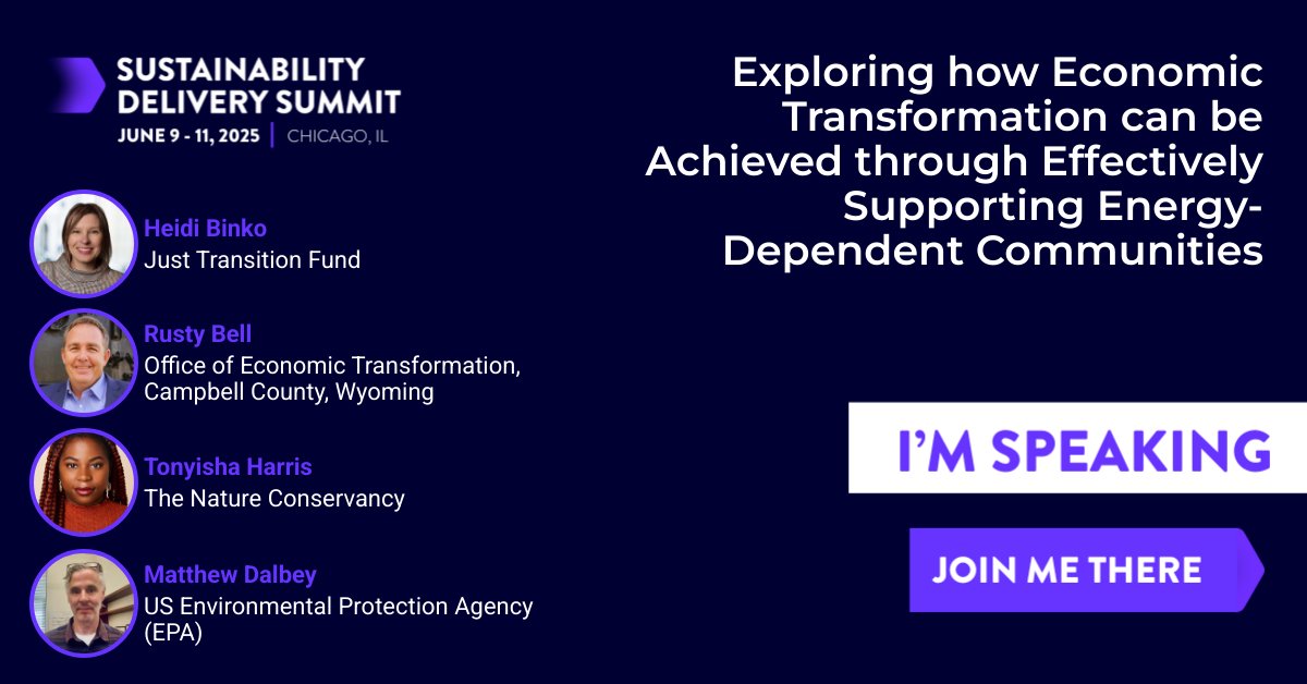 Join JTF CEO &amp; Co-Founder <a href="/HeidiBinko/">Heidi Binko</a> at this year's #SustainabilityDeliverySummit Chicago, June 9-11. Her panel willshare how  #energycommunities can navigate transition challenges, strengthen their economies, &amp; more! 
🔗 zurl.co/2Riww