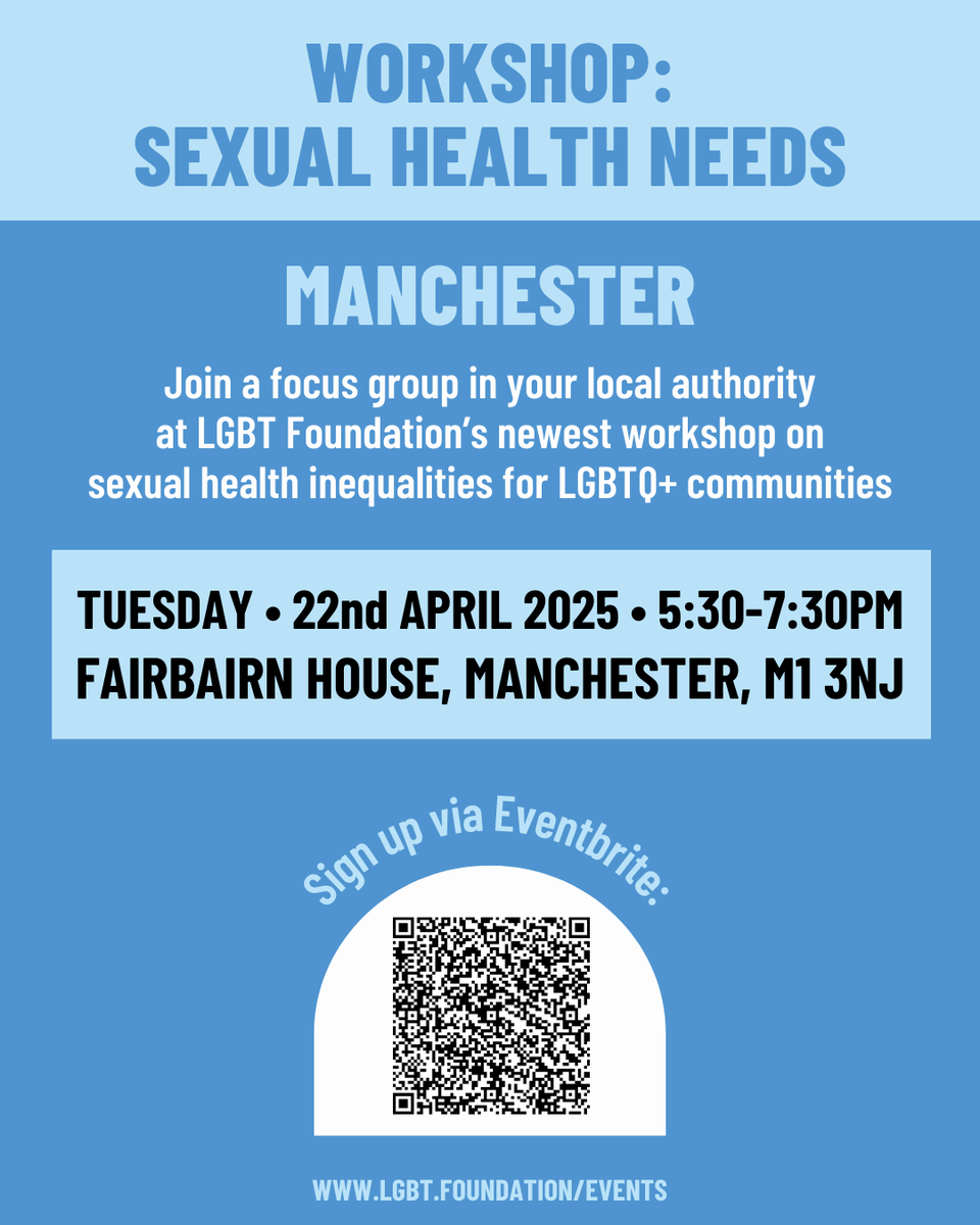 LGBTfdn's tweet photo. MANCHESTER: Earn £20 at a S*xual Health Workshop Near You!💥
Join us at Fairbairn House on 22/4 from 5:30-7:30pm, visit https://t.co/tT76h0XgB4 to RSVP via Eventbrite! 🙌
#LGBTQHealth #SexualHealth #HealthWorkshop #LGBTQCommunity #FocusGroups #InclusiveHealth #ManchesterEvents https://t.co/M0nHcyl4Sx