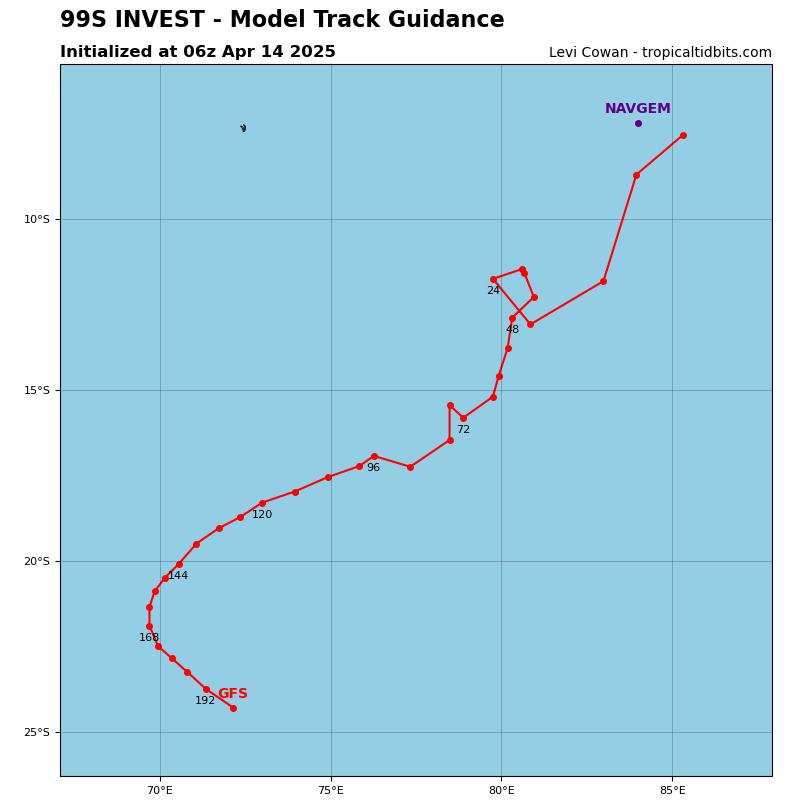 LimWeather's tweet photo. #Invest99S has 40-60% chance of #Cyclone in 5 days in SWIO heading SW and will likely stay out at sea with no threat to land
#Wxx #WxTwitter #CycloneKanto #Kanto #99S #TropicsWx https://t.co/bopO26dw77