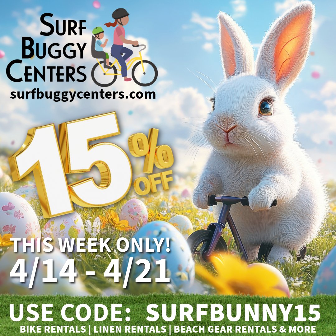 SurfBuggy's tweet photo. 15% OFF Rental Orders Starts Today!

THIS WEEK ONLY

Start Planning Your Summer 2025 at the New Jersey Shore!

Book Your Rentals By April 21st and Save 15%

https://t.co/HeeKQrdX8k

#rentals #njshore #easterdiscounts #linenrentals #bikerentals #deliveryservice https://t.co/h7RpfhhoYv