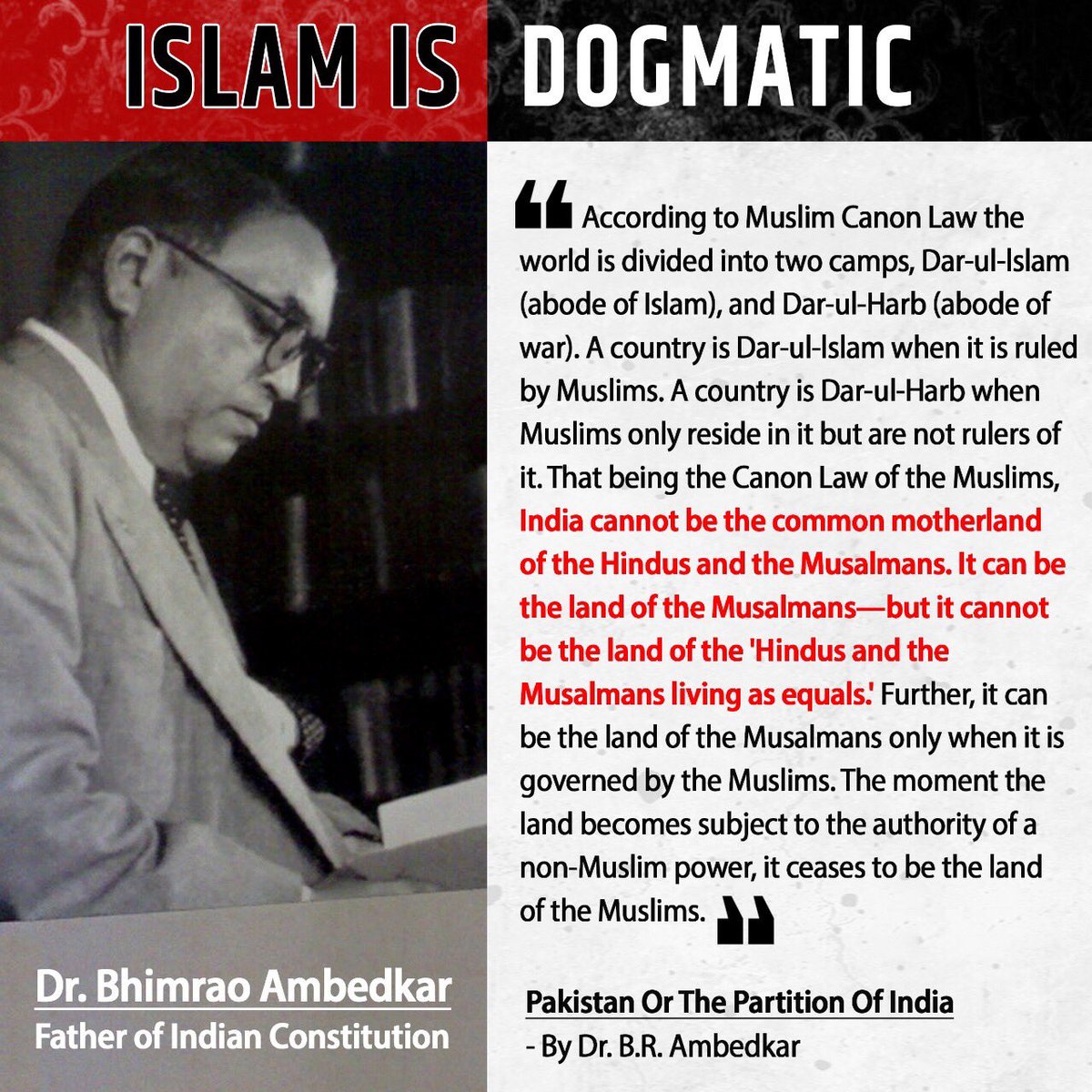 Since all the "IsIamists and seculars" have turned Ambedkar fans today, here's Ambedkar's views on IsIam..

#AmbedkarJayanthi