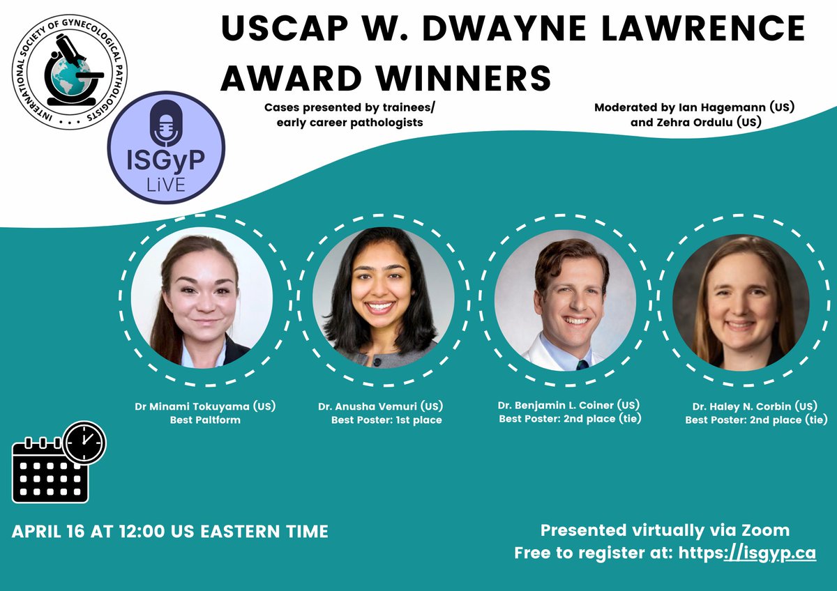 International Society of Gynecologic Pathologists (@isgynp) on Twitter photo Please join <a href="/ISGynP/">International Society of Gynecologic Pathologists</a> for our monthly gynecologic pathology journal club! April 16 at 12:00 US ET. This month's topic is USCAP W. Dwayne Lawrence Award Winners. Register @ ISGyP.ca #PathTwitter #GynPath Please join <a href="/ISGynP/">International Society of Gynecologic Pathologists</a> for our monthly gynecologic pathology journal club! April 16 at 12:00 US ET. This month's topic is USCAP W. Dwayne Lawrence Award Winners. Register @ ISGyP.ca #PathTwitter #GynPath