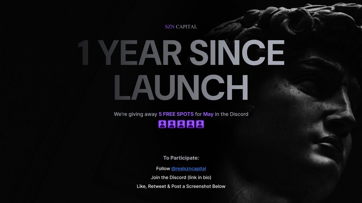 1 year ago, SZN Capital launched with one goal:

build real traders.

to celebrate, we’re giving away 5 free spots for May in the Discord

winners will be announced in the Discord, details below