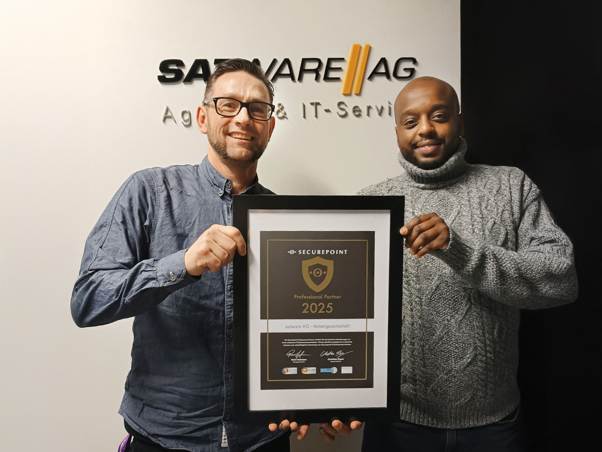 Die satware AG erhält erneut die Zertifizierung als Securepoint Professional Partner. Vielen Dank an der Stelle auch an Herrn Robel Ogbazghi von <a href="/SecurepointGmbH/">Securepoint GmbH</a>. satware.com/blog/wir-sind-…