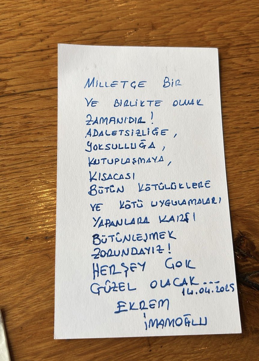 Bugün Silivri Cezaevi’nde Sayın Ekrem İmamoğlu’nu ve Sayın Ümit Özdağ’ı ziyaret ettim. Ekrem İmamoğlu’nun mesajını sizlerle paylaşıyorum. Ümit Özdağ’ın ise iddianamesi 77 gün sonra hazırlandı. Kendisi 83 gündür hukuksuz bir şekilde tutuklu ve davası 2 ay sonrasına Haziran ayına