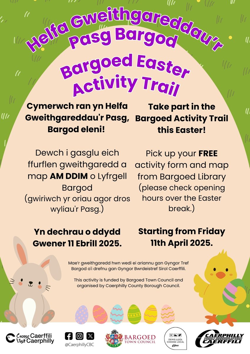 BargoedTC's tweet photo. Join the Bargoed Easter Activity Trail! π°πΌ
Pick up your free activity form and map from @BargoedLib. π
π
Start Date: Friday, 11th April 2025
Enjoy a fun-filled day with family and friends. π
#BargoedEasterTrail #EasterActivities #BargoedLibrary https://t.co/2izlK9Qtjn