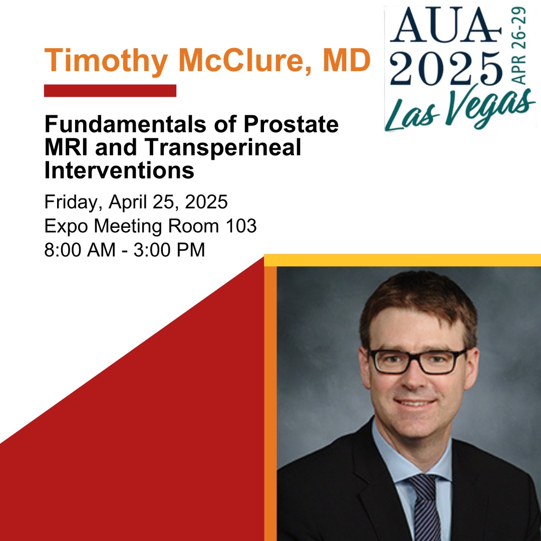 Weill Cornell Medicine Urology (@wcmurology) on Twitter photo To kickoff #AUA25 next week, join Dr. Timothy McClure (<a href="/TimMcClureMD/">Tim McClure</a>) during the hands-on skill training on the fundamentals of prostate MRI interpretation and transperineal interventions on Friday, 4/25!
To learn more about this training session, visit: app.swapcard.com/event/2025-ann… To kickoff #AUA25 next week, join Dr. Timothy McClure (<a href="/TimMcClureMD/">Tim McClure</a>) during the hands-on skill training on the fundamentals of prostate MRI interpretation and transperineal interventions on Friday, 4/25!
To learn more about this training session, visit: app.swapcard.com/event/2025-ann…